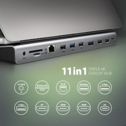 AXAGON HMC-4KX3 USB 5Gbps húb, 3x USB-A, 2x HDMI, DP, RJ-45, SD/microSD, audio, PD 100W, kábel 40cm