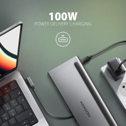 AXAGON HMC-4KX3 USB 5Gbps húb, 3x USB-A, 2x HDMI, DP, RJ-45, SD/microSD, audio, PD 100W, kábel 40cm