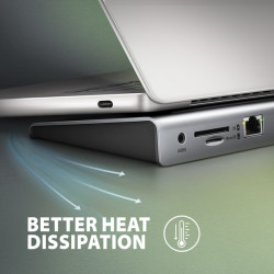 AXAGON HMC-4KX3 USB 5Gbps húb, 3x USB-A, 2x HDMI, DP, RJ-45, SD/microSD, audio, PD 100W, kábel 40cm