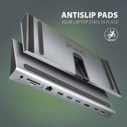 AXAGON HMC-4KX3 USB 5Gbps húb, 3x USB-A, 2x HDMI, DP, RJ-45, SD/microSD, audio, PD 100W, kábel 40cm