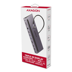 AXAGON HMC-4KX3 USB 5Gbps húb, 3x USB-A, 2x HDMI, DP, RJ-45, SD/microSD, audio, PD 100W, kábel 40cm