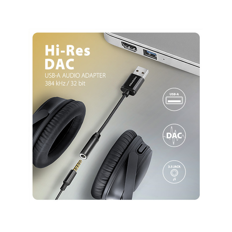 AXAGON ADA-HA, USB-A na 3.5mm jack Hi-Res DAC audio adaptér, 384kHz/32bit, stereo