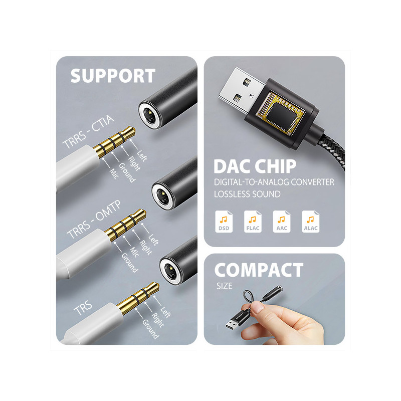 AXAGON ADA-HA, USB-A na 3.5mm jack Hi-Res DAC audio adaptér, 384kHz/32bit, stereo