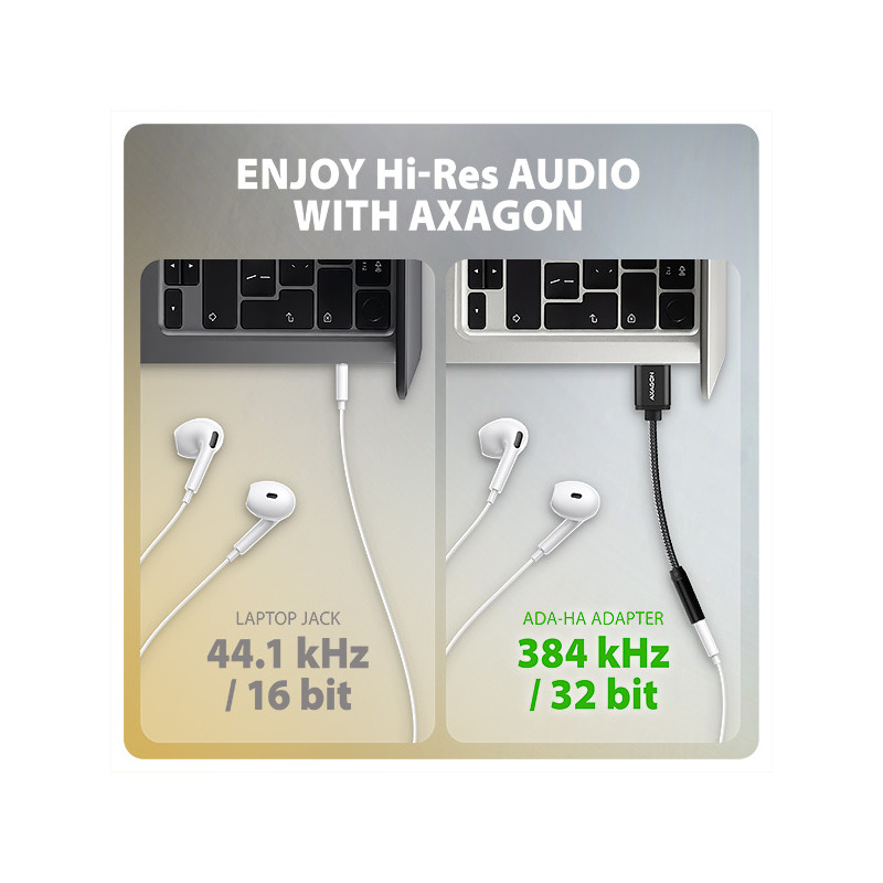 AXAGON ADA-HA, USB-A na 3.5mm jack Hi-Res DAC audio adaptér, 384kHz/32bit, stereo