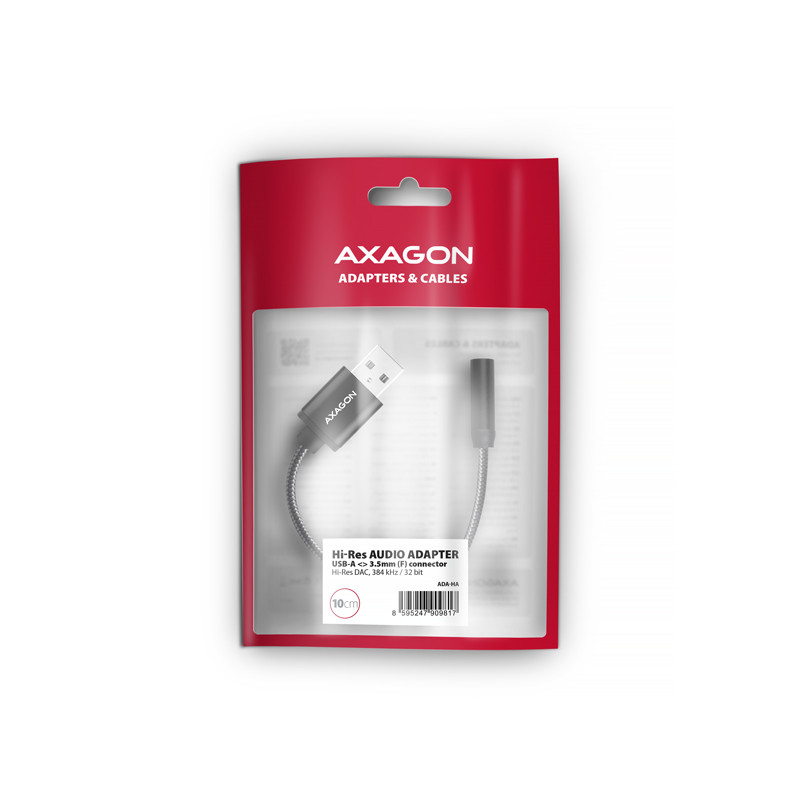 AXAGON ADA-HA, USB-A na 3.5mm jack Hi-Res DAC audio adaptér, 384kHz/32bit, stereo