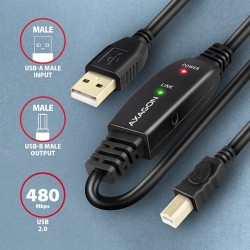 AXAGON ADR-215B, USB 2.0 A-M - B-M aktívny prepojovací/repeater kábel, 15m