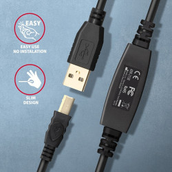 AXAGON ADR-215B, USB 2.0 A-M - B-M aktívny prepojovací/repeater kábel, 15m
