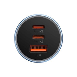NONAME - Baseus CGJP010013 Nabíjačka do Auta Triple Quick Charger USB/USB-C/USB-C 65W Dark Grey