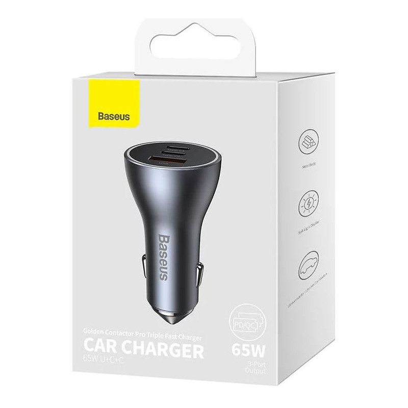 NONAME - Baseus CGJP010013 Nabíjačka do Auta Triple Quick Charger USB/USB-C/USB-C 65W Dark Grey