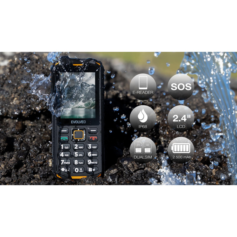 EVOLVEO StrongPhone X5, IP68 odolný Dual SIM telefón, 2,4'' LCD, 2500mAh, černo-sivý