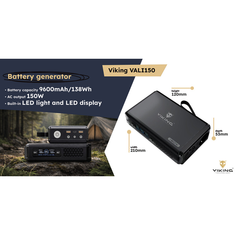 Batériový generátor Viking VALI150/batéria 148Wh/Output:1xAC,2xUSB-A,2xDC5521/ LED svítidlo