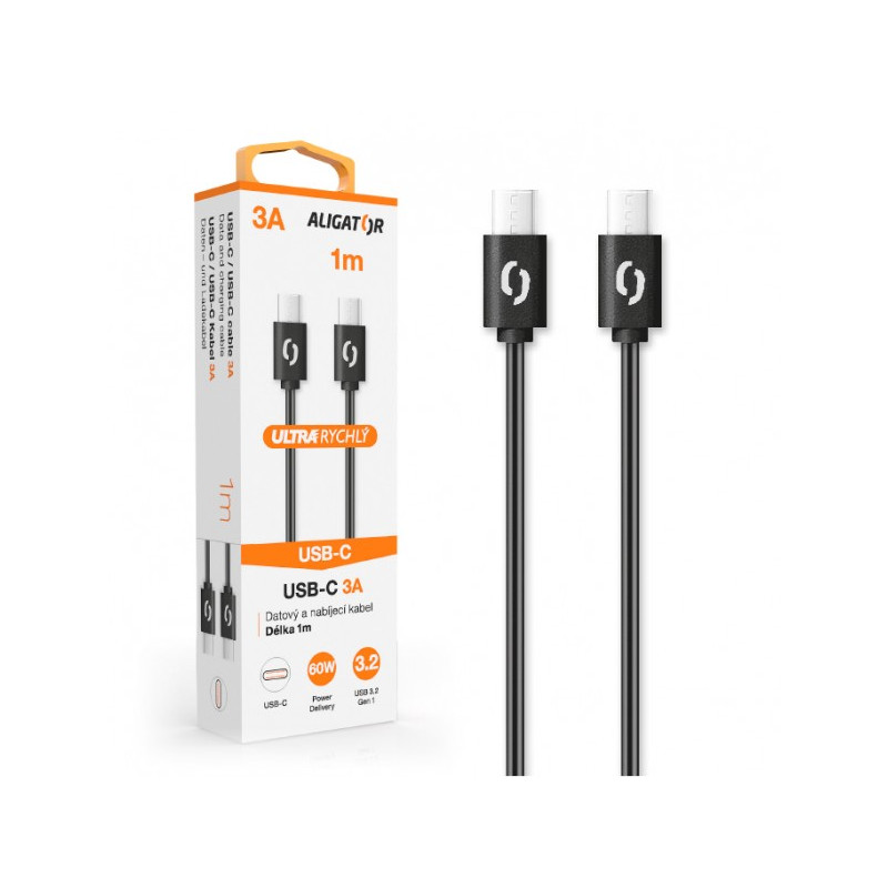 ALIGATOR Dátový kábel POWER 3A, USB-C/USB-C, čierny