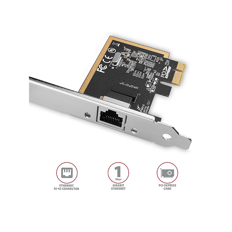 AXAGON PCEE-GRF, PCIe sieťová karta - 1x Gigabit Ethernet port (RJ-45), Realtek 8111F, vr. LP