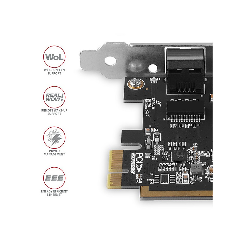 AXAGON PCEE-GRF, PCIe sieťová karta - 1x Gigabit Ethernet port (RJ-45), Realtek 8111F, vr. LP