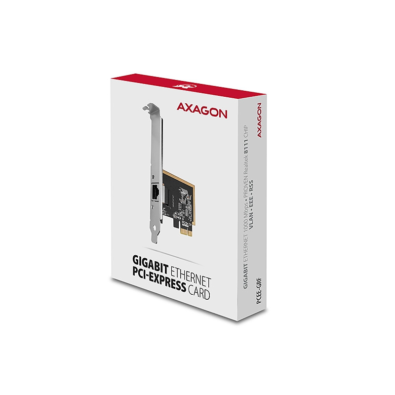 AXAGON PCEE-GRF, PCIe sieťová karta - 1x Gigabit Ethernet port (RJ-45), Realtek 8111F, vr. LP