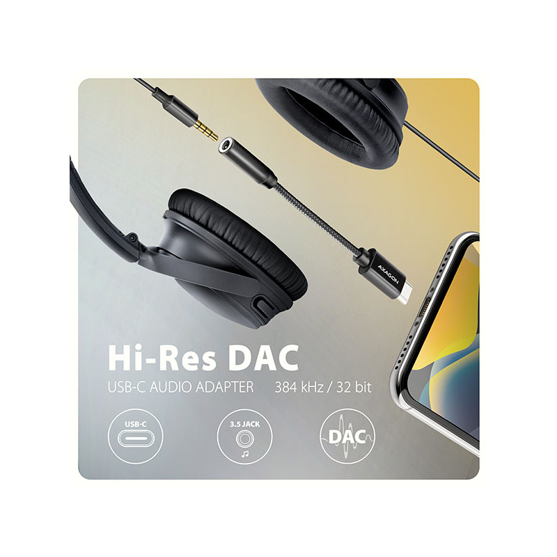 AXAGON ADA-HC, USB-C na 3.5mm jack - Hi-Res DAC audio adaptér, 384kHz/32bit, stereo