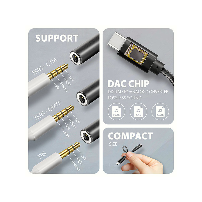 AXAGON ADA-HC, USB-C na 3.5mm jack - Hi-Res DAC audio adaptér, 384kHz/32bit, stereo