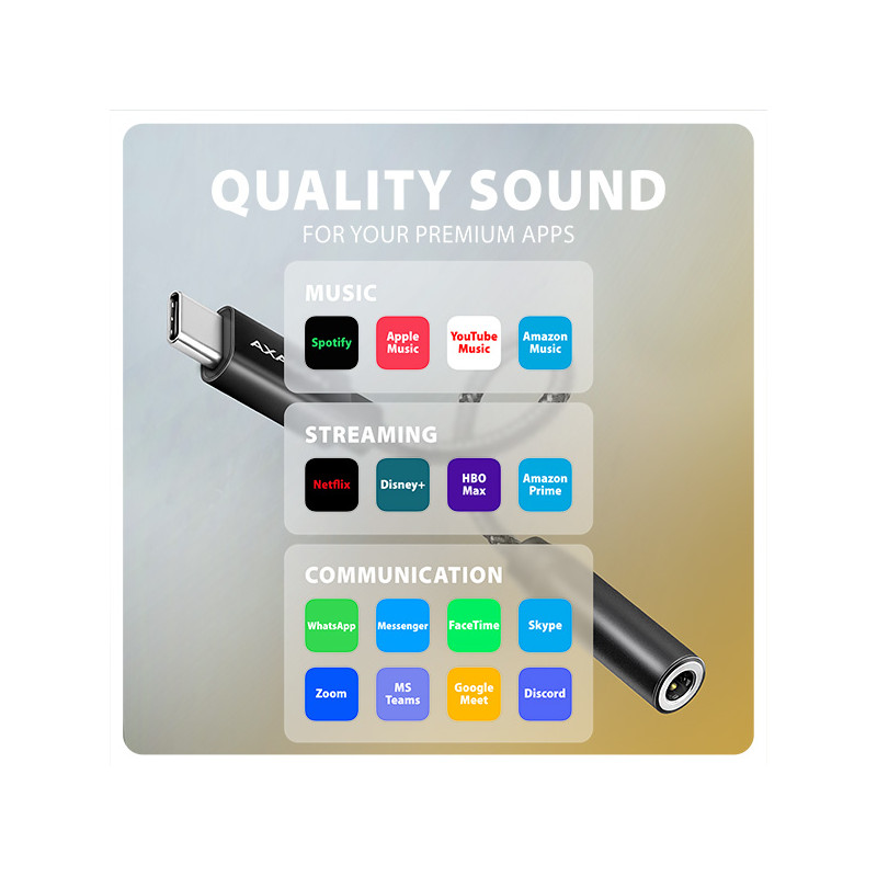 AXAGON ADA-HC, USB-C na 3.5mm jack - Hi-Res DAC audio adaptér, 384kHz/32bit, stereo