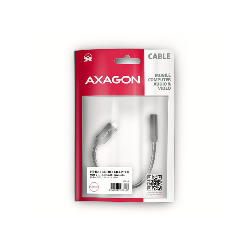 AXAGON ADA-HC, USB-C na 3.5mm jack - Hi-Res DAC audio adaptér, 384kHz/32bit, stereo