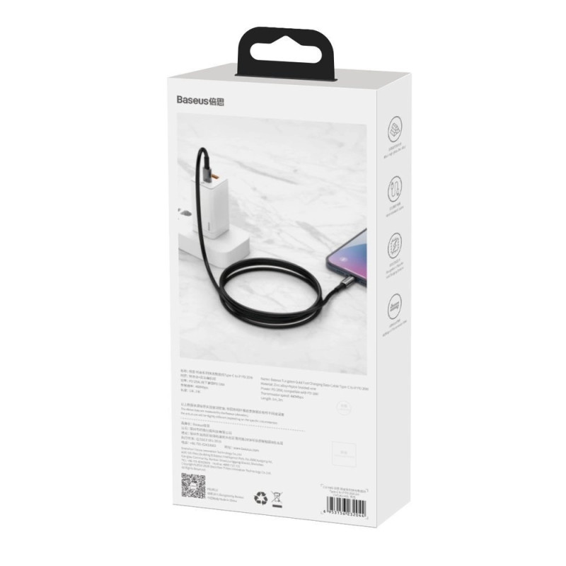 NONAME - Baseus Dátový kábel Tungsten Gold PD 20W 2m USB-C/Lightning čierny