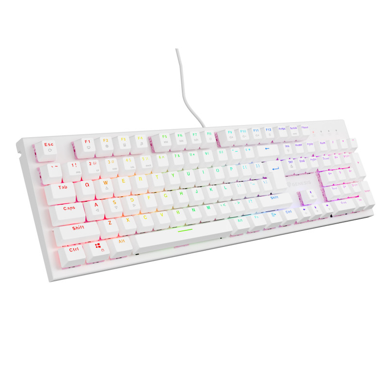 Genesis herná mechanická klávesnica THOR 303/RGB/Outemu Peach Silent/Drôtová USB/US layout/Biela