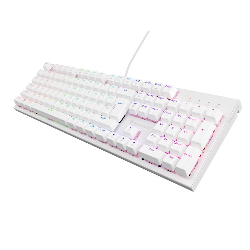 Genesis herná mechanická klávesnica THOR 303/RGB/Outemu Peach Silent/Drôtová USB/US layout/Biela