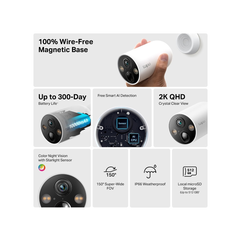 TP-LINK - Tapo C425 (4-pack) Smart Wire-Free Security Cam.