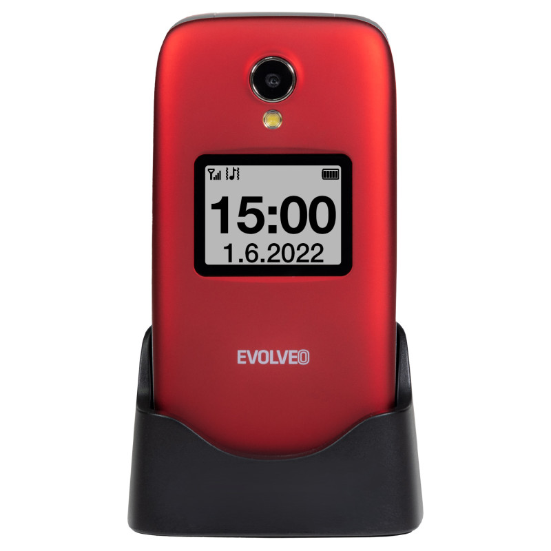 EVOLVEO EasyPhone FS, vyklápací telefón 2.8'' pre seniorov s nabíjacím stojanom (červená farba)
