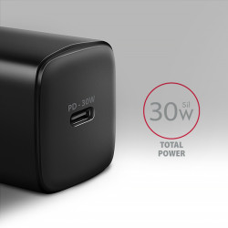 AXAGON ACU-PD30, Sil nabíjačka do siete 30W, 1x port USB-C, PD3.0/PPS/QC4+/SFC/AFC/Apple, čierna