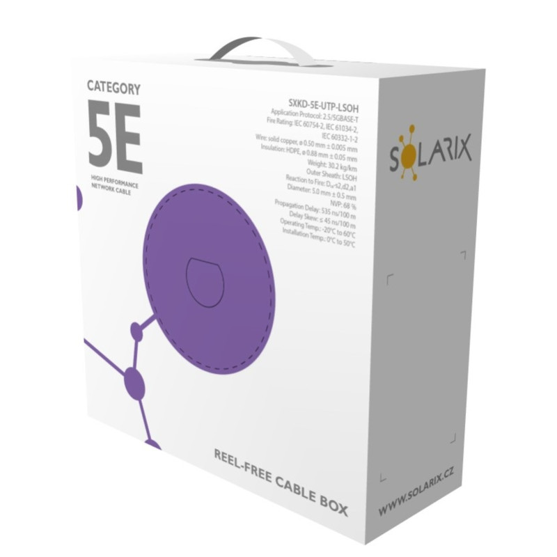 Instalačný kábel Solarix CAT5E UTP LSOH Dca-s1,d2,a1 100m/box SXKD-5E-UTP-LSOH