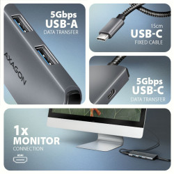 AXAGON HMC-5H8K, USB 5Gbps húb, 2x USB-A, USB-C, HDMI 8k/30Hz, PD 100W, kábel USB-C 15cm