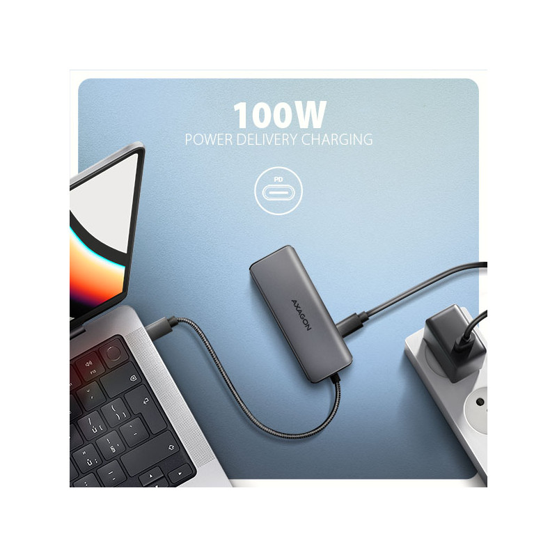 AXAGON HMC-5H8K, USB 5Gbps húb, 2x USB-A, USB-C, HDMI 8k/30Hz, PD 100W, kábel USB-C 15cm