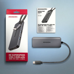 AXAGON HMC-5H8K, USB 5Gbps húb, 2x USB-A, USB-C, HDMI 8k/30Hz, PD 100W, kábel USB-C 15cm