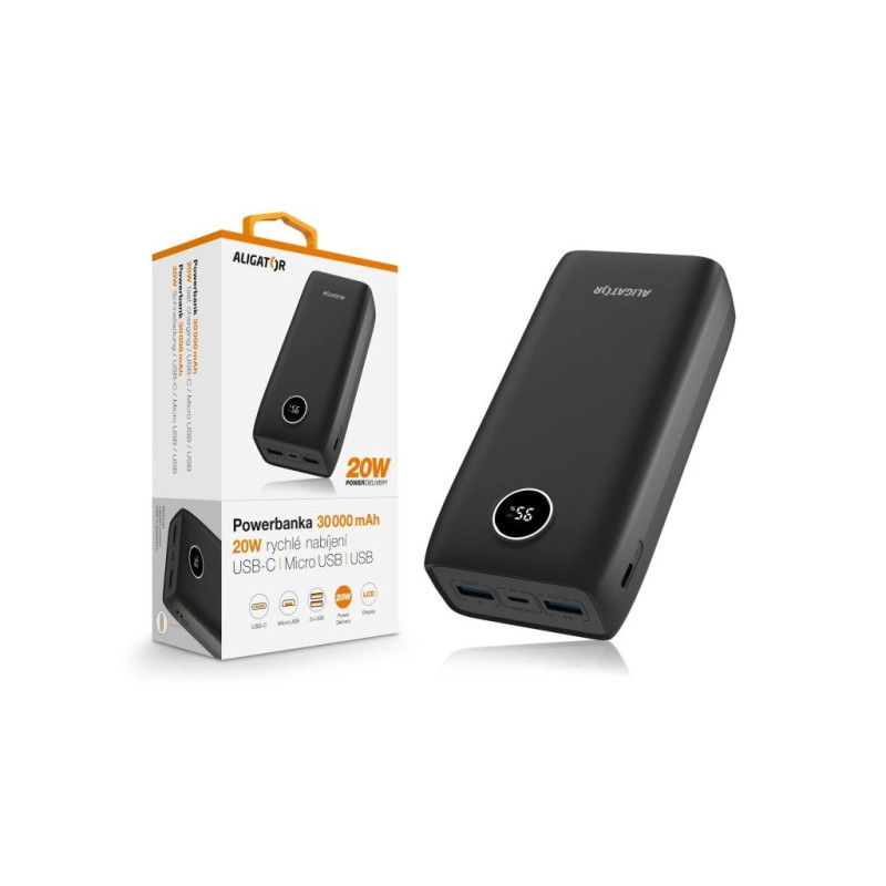 ALIGATOR PBPD30BK 30 000mAh PD 20W čierna