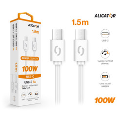 Dátový kábel ALIGATOR POWER 100W, USB-C/USB-C 5A, 1,5 m biely