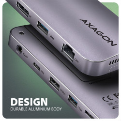 AXAGON HMC-12GM2, USB 10Gbps húb, 3x USB-A, USB-C, HDMI, DP, RJ-45 GLAN, M.2, SD/mSD, audio, PD
