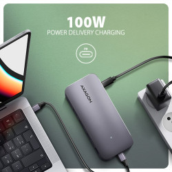 AXAGON HMC-12GM2, USB 10Gbps húb, 3x USB-A, USB-C, HDMI, DP, RJ-45 GLAN, M.2, SD/mSD, audio, PD
