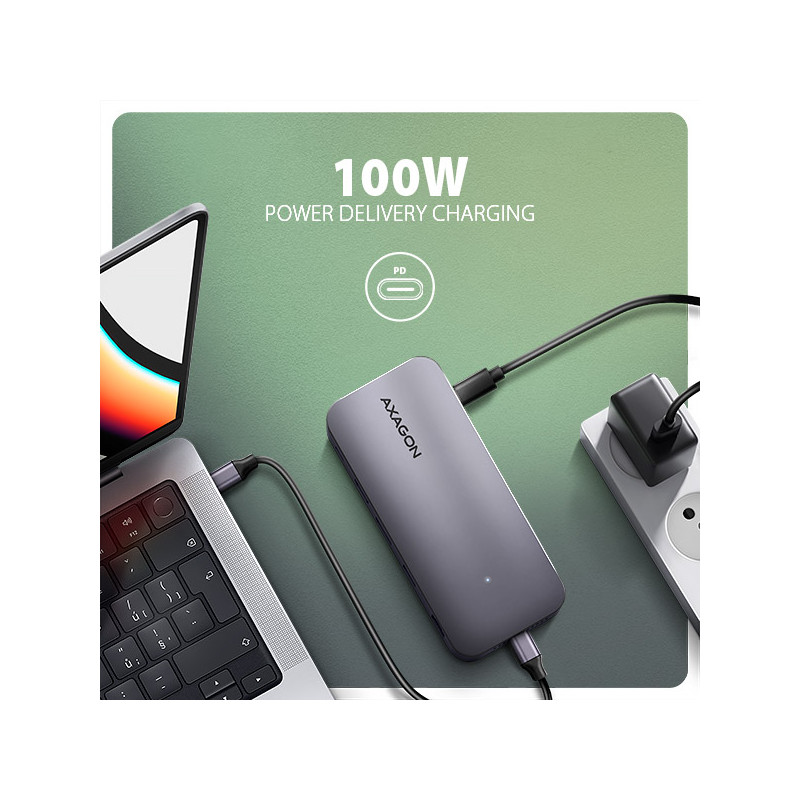 AXAGON HMC-12GM2, USB 10Gbps húb, 3x USB-A, USB-C, HDMI, DP, RJ-45 GLAN, M.2, SD/mSD, audio, PD