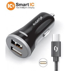 ALIGATOR Chytrá nabíjačka do auta 3.4A, 2xUSB, smart IC, čierna, USB-C kábel