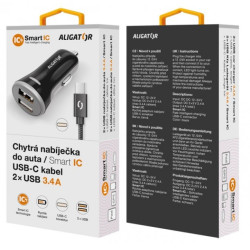 ALIGATOR Chytrá nabíjačka do auta 3.4A, 2xUSB, smart IC, čierna, USB-C kábel