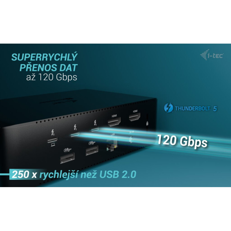 i-tec Thunderbolt5 Quattro Display Docking Station, 5x USB, 2.5 GLAN, Power Delivery 140W
