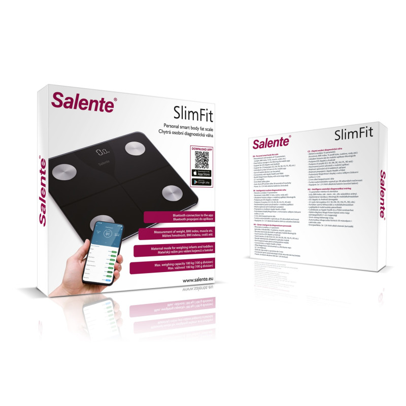 Salente SlimFit, múdra osobná diagnostická fitness váha, Bluetooth, čierna