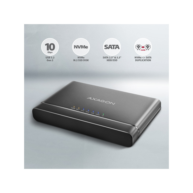 AXAGON ADSA-CC USB-C 10 Gbps - NVMe M.2 SSD & SATA 2.5''/3.5'' SSD/HDD CLONE MASTER 2