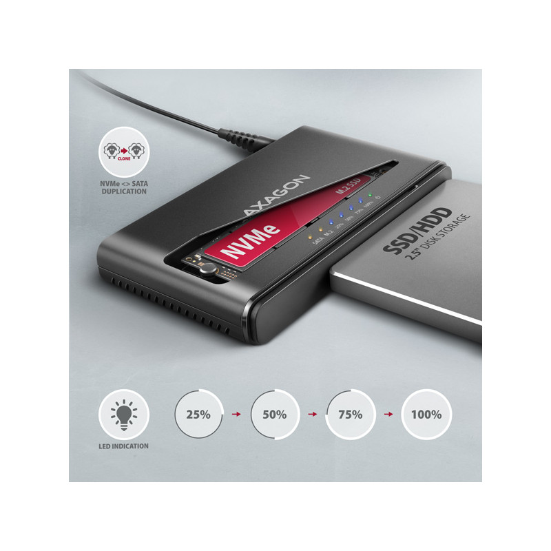 AXAGON ADSA-CC USB-C 10 Gbps - NVMe M.2 SSD & SATA 2.5''/3.5'' SSD/HDD CLONE MASTER 2