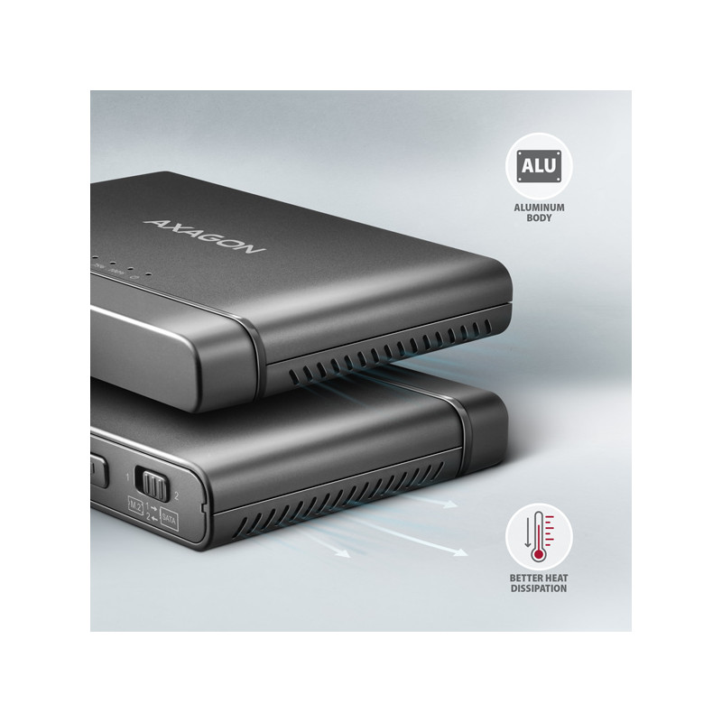 AXAGON ADSA-CC USB-C 10 Gbps - NVMe M.2 SSD & SATA 2.5''/3.5'' SSD/HDD CLONE MASTER 2