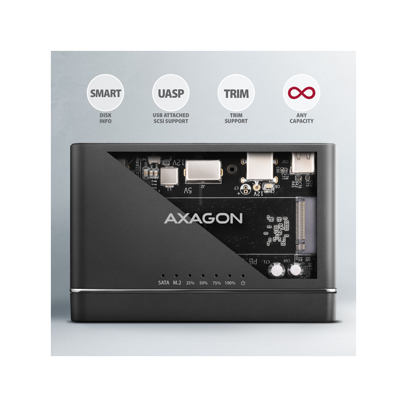 AXAGON ADSA-CC USB-C 10 Gbps - NVMe M.2 SSD & SATA 2.5''/3.5'' SSD/HDD CLONE MASTER 2