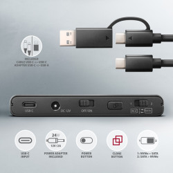 AXAGON ADSA-CC USB-C 10 Gbps - NVMe M.2 SSD & SATA 2.5''/3.5'' SSD/HDD CLONE MASTER 2