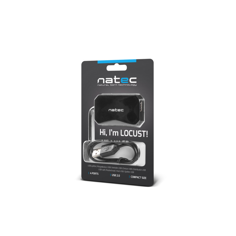 Natec Locust rozbočovač 4x USB 2.0 HUB, čierny