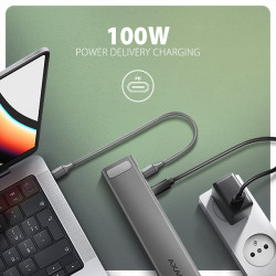 AXAGON HMC-10HLS, USB 5Gbps húb, 4x USB-A, HDMI 4k/60Hz, RJ-45 GLAN, SD/mSD, PD 100W, kábel 25cm