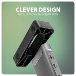 AXAGON HMC-10HLS, USB 5Gbps húb, 4x USB-A, HDMI 4k/60Hz, RJ-45 GLAN, SD/mSD, PD 100W, kábel 25cm